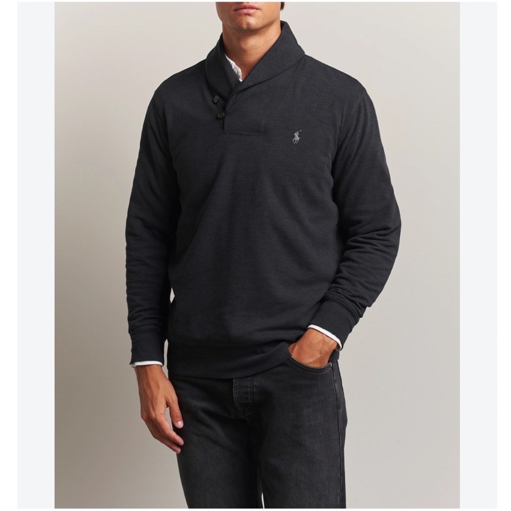Polo Ralph Lauren Mens Shawl Collar Fleece Sweatshirt Black